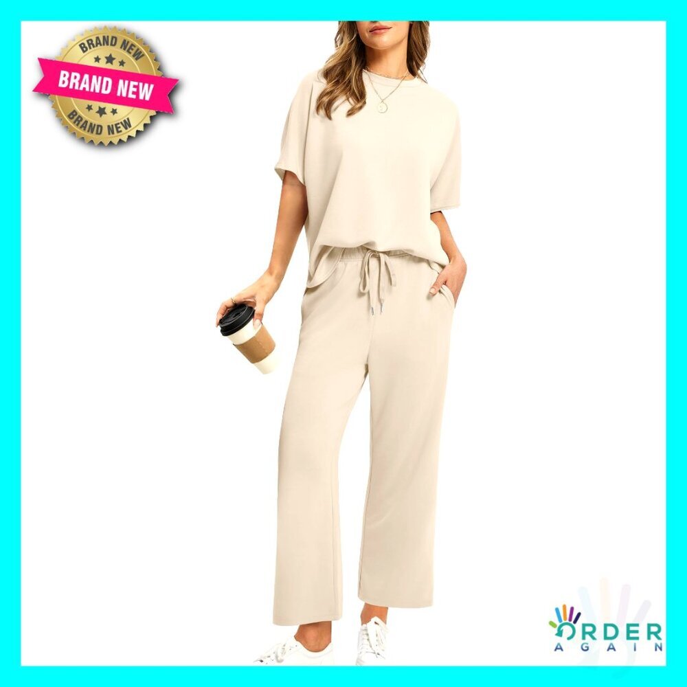 Oversized Wide Leg Crop Pants Lounge Set Two Piece Comfort Stretch Travel